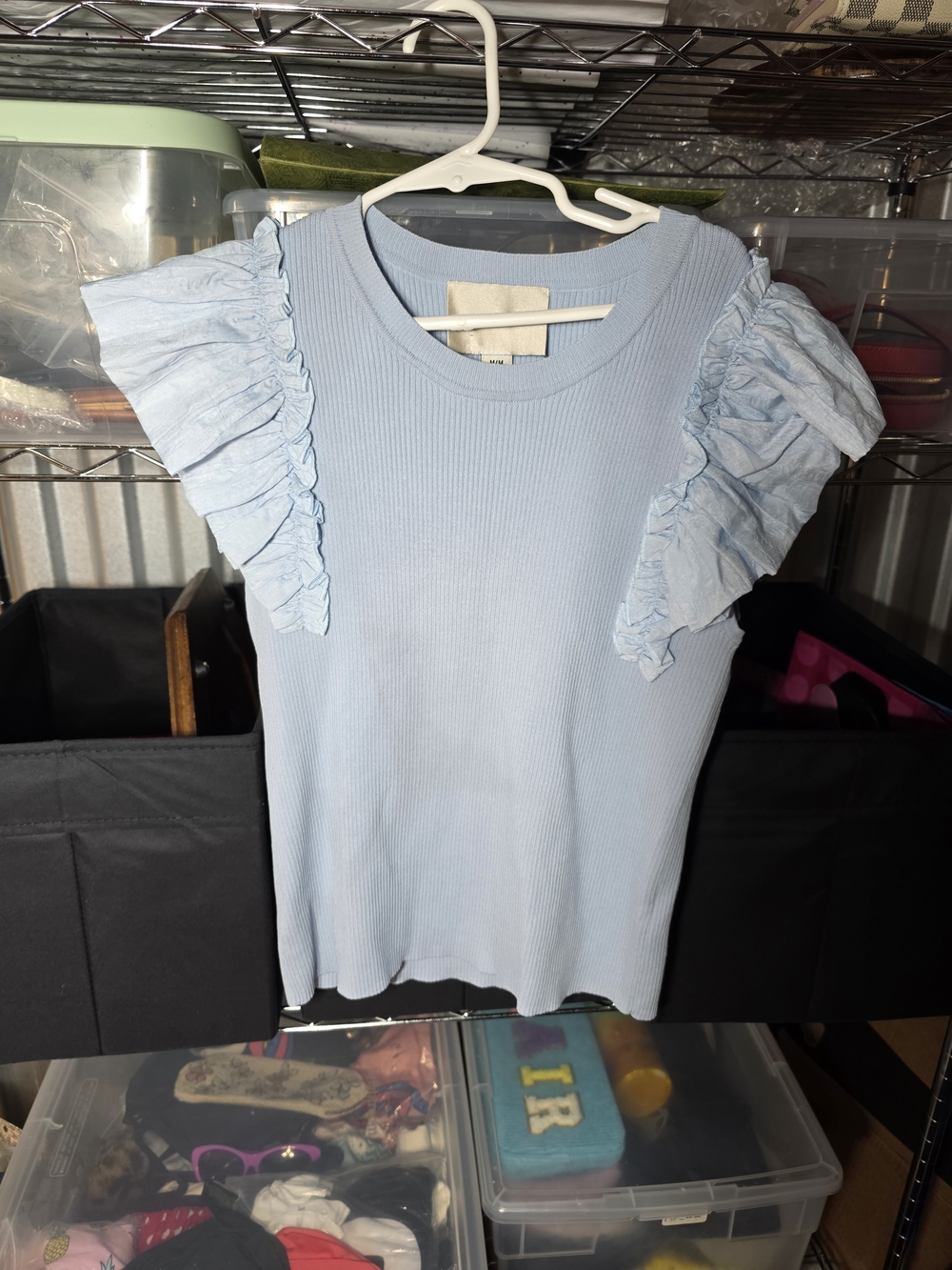 Ruffled Sleeve Ribbed Knit Top - Medium - Great For Work Or Night Out